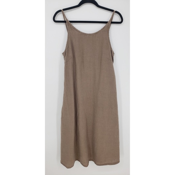 Linenfox Dresses & Skirts - LINENFOX Linen Midi Dress XS Sleeveless Sundress A Line Casual Minimalist Taupe